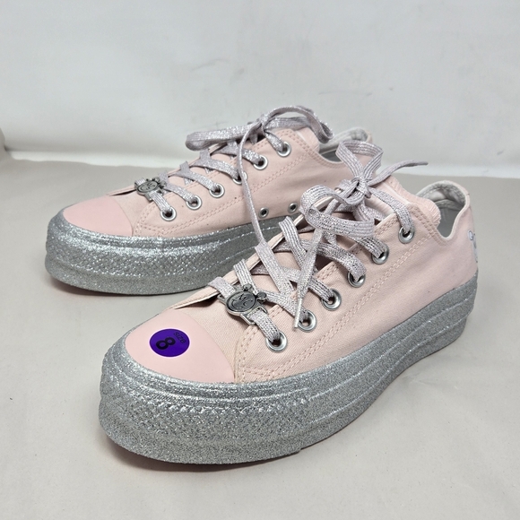 Converse All Star X Miley Cyrus Pink Canvas Sneakers Sz 8 Silver Metallic Sparks - Picture 3 of 12